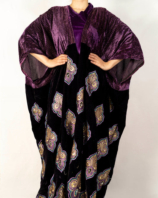 Violet velvet bisht, embroidered design