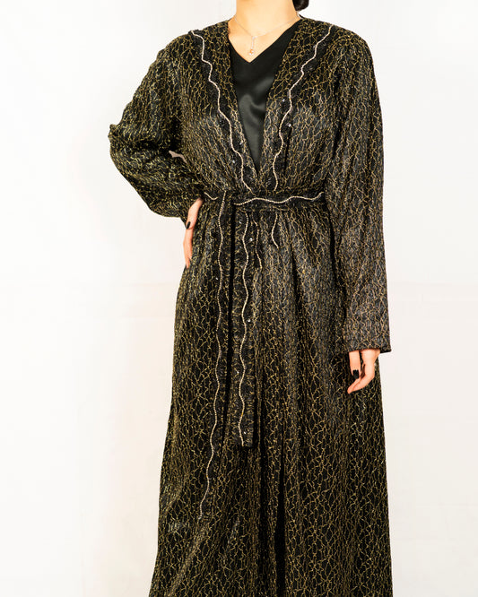 Black silk embroidered caftan