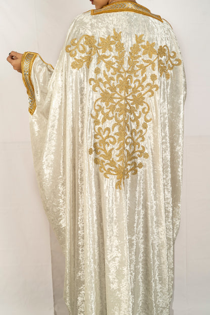 Off-white velvet handmade embroidered bisht