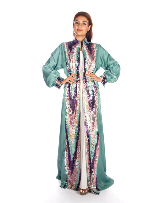 Mint green silk organza kaftan