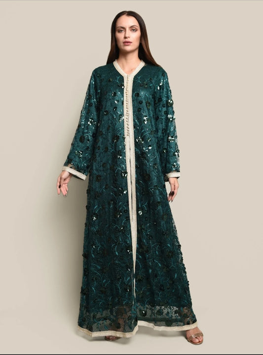 Tulle sequence embroidered kaftan